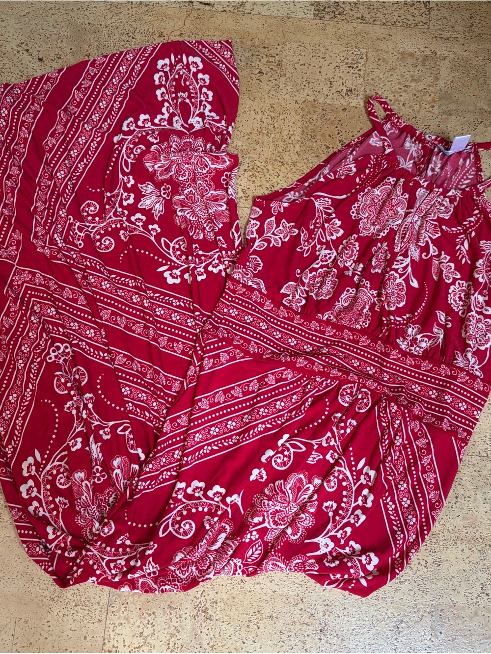 London Times Red Floral Maxi Dress with Bandana Print